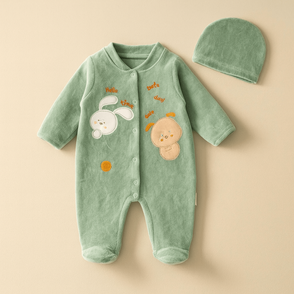 Mint Dream Bunny & Bear Kadife Bebek Tulum Seti