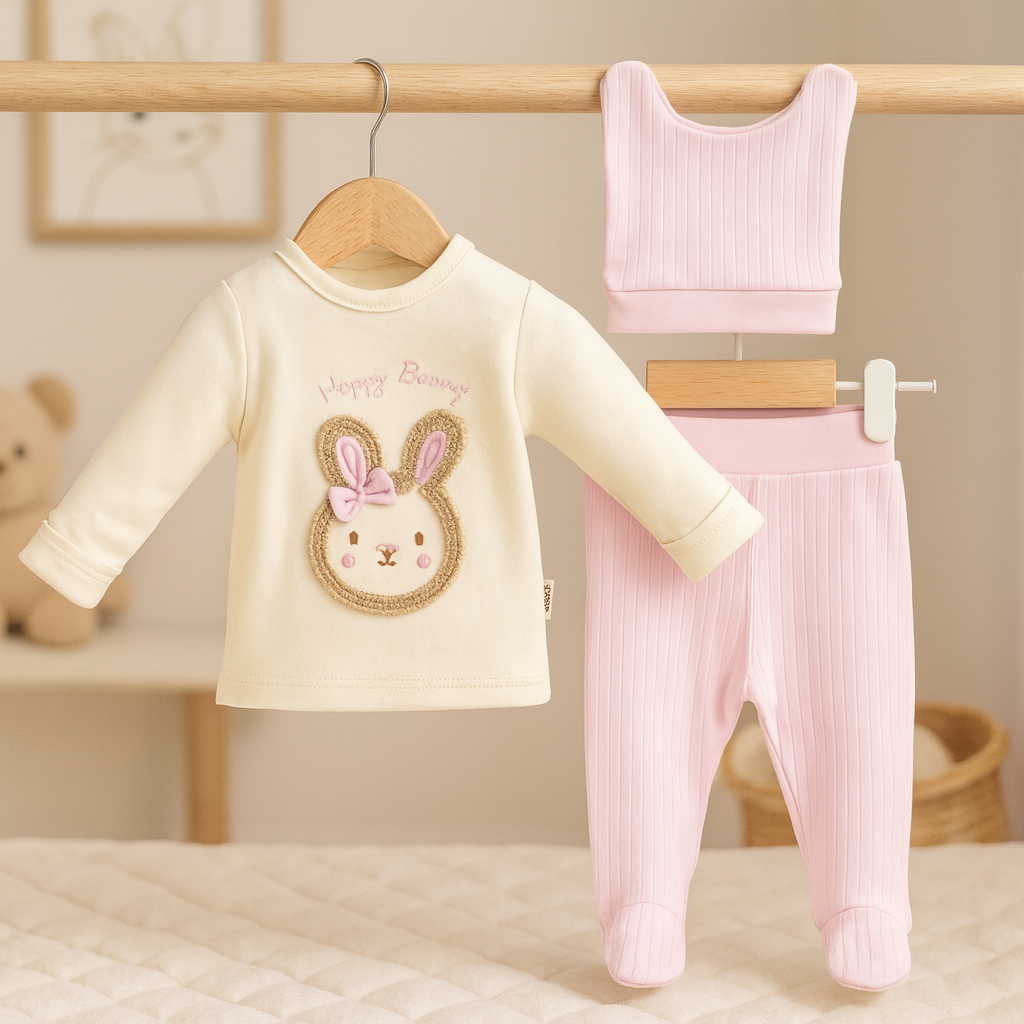 Pembe Bunny Yumuşak Dokunuş Bebek Takımı