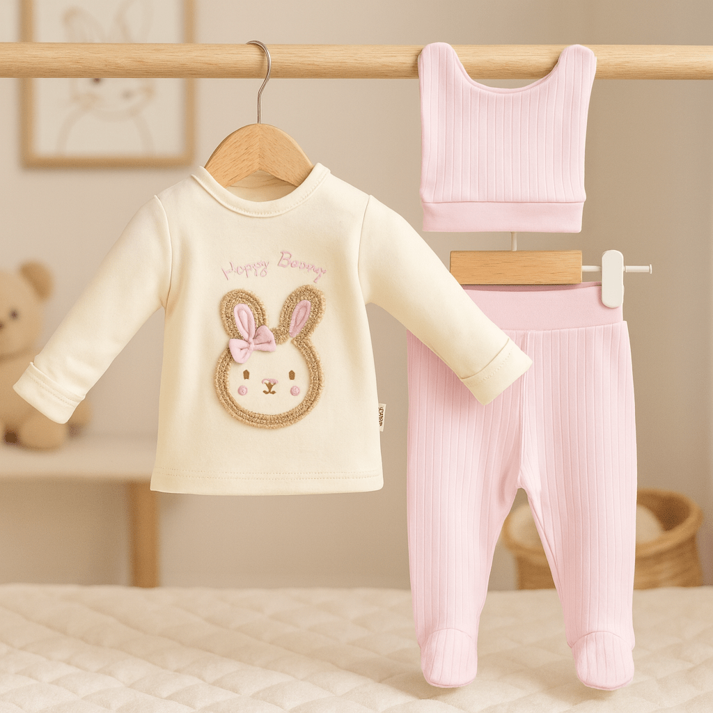 Pembe Bunny Yumuşak Dokunuş Bebek Takımı