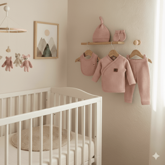 🌿 Pamuk Waffle 5’Lİ Bebek Zıbın Takımı – 0-3 AY 🌿