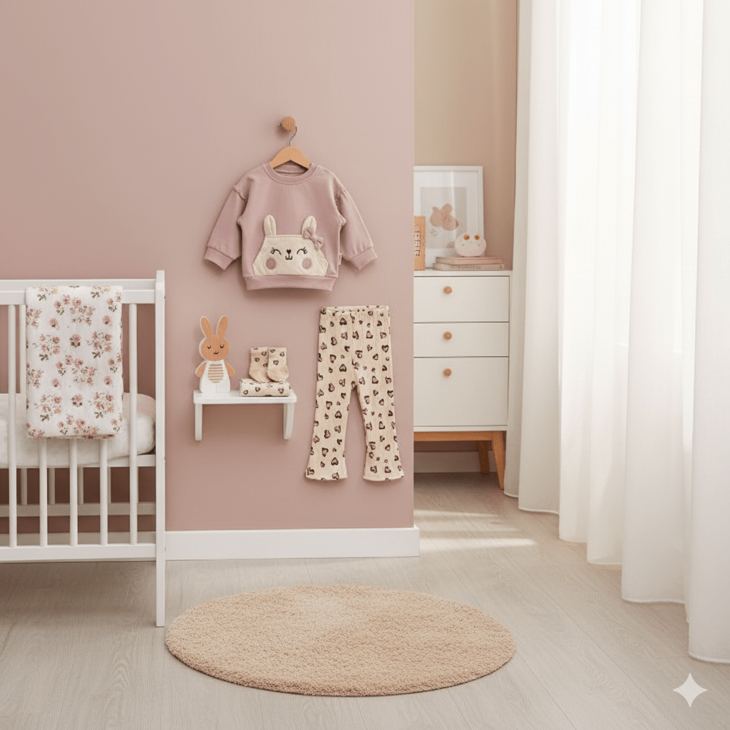🧸 Tatlı Ayıcık Nakışlı Kalp Baskılı 2'li Bebek Takım