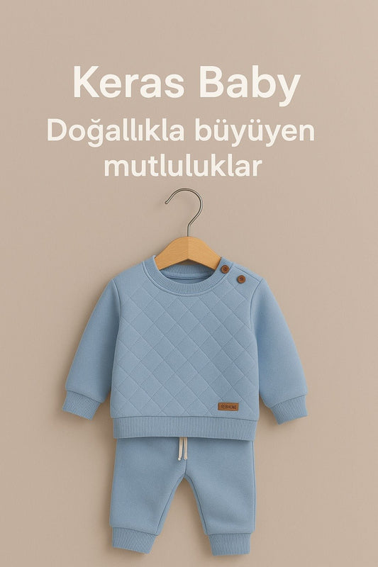Kapitone, Nakışlı Düğme Detaylı Kışlık Bebek Takımı