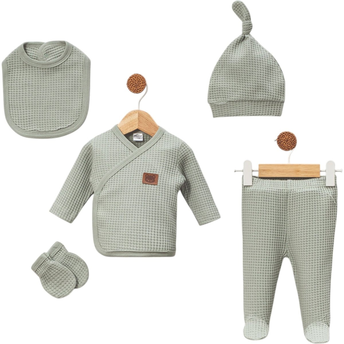 🌿 COTTON WAFFLE 5-PIECE ZIBIN SET – 0-3 MONTHS 🌿