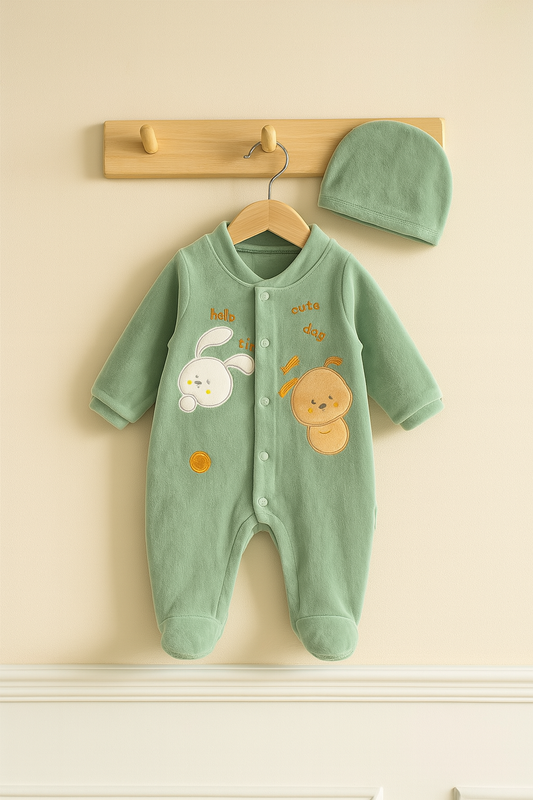 Mint Dream Bunny & Bear Kadife Bebek Tulum Seti