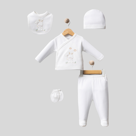 🍼 5-teiliges Entlassungsset mit Hasenstickerei