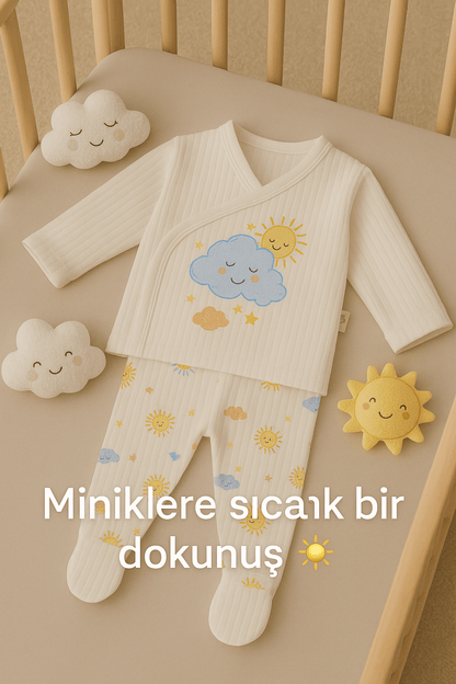 ☁️ Bulutlu Güneş Masalı Bebek Zıbın Takım ☀️