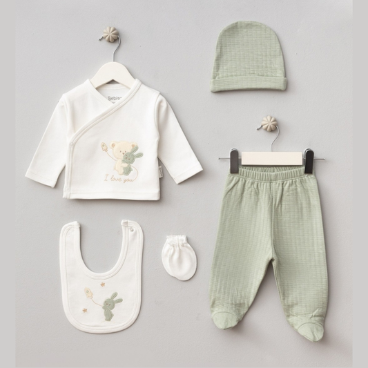 SARILAN AYICIK NAKIŞLI 5 Lİ BEBEK SETİ 0-3 AY