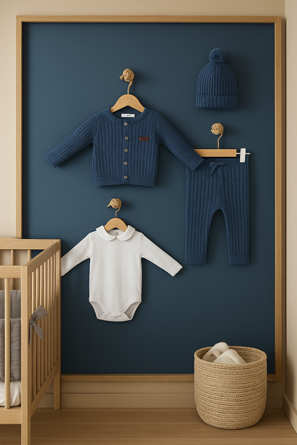 🧵 Arma Detaylı Triko 4’lü Bebek Seti – Yumuşacık Dokulu Premium Triko