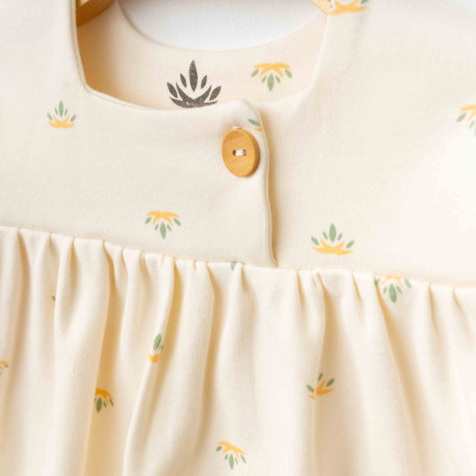 ÇİM DESENLİ ORGANİK KIZ BEBEK ELBİSE