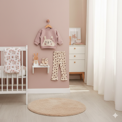 🧸 Tatlı Ayıcık Nakışlı Kalp Baskılı 2'li Bebek Takım