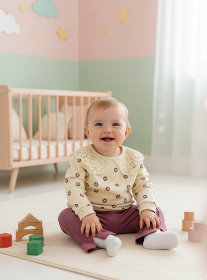 DANTEL YAKA ÇİÇEKLİ 2'Lİ BEBE TAKIMI