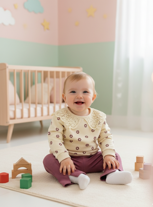 DANTEL YAKA ÇİÇEKLİ 2'Lİ BEBE TAKIMI