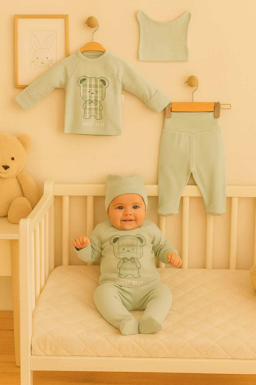 🧸 Minty Sweet Bear 3’lü Bebek Hastane Çıkışı Seti