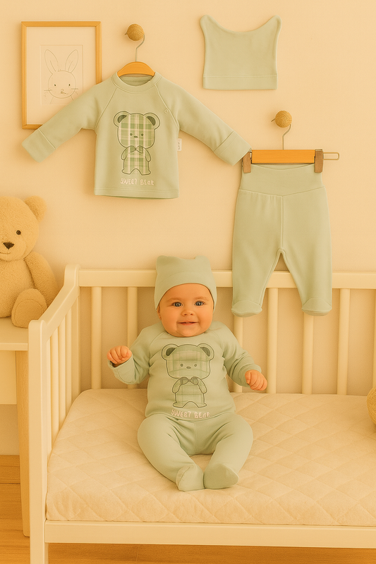 🧸 Minty Sweet Bear 3’lü Bebek Hastane Çıkışı Seti