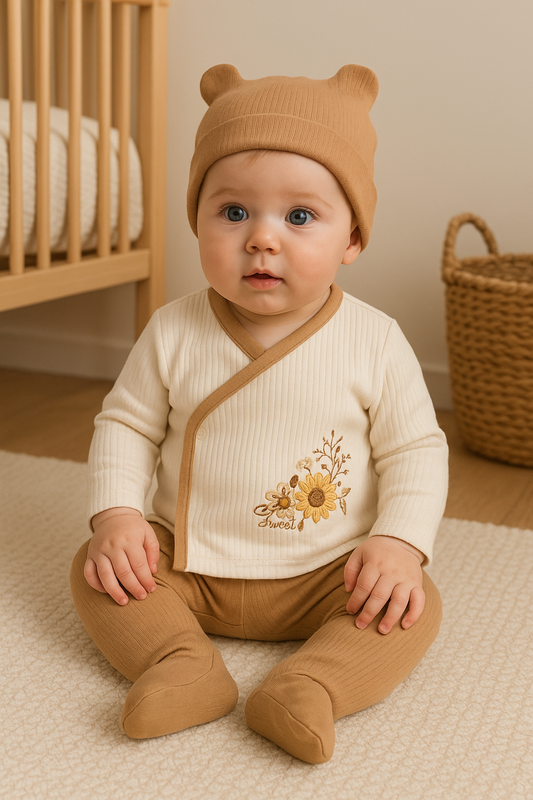 🌿 3-teiliges Body-Set mit natürlichem Blumenmuster