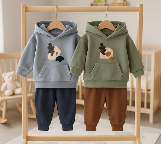 🐿️🌿 Cozy Nature Kapüşonlu 2’li Bebek Takım