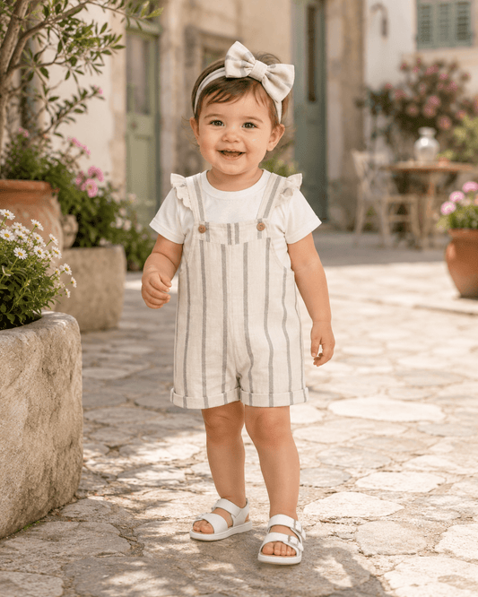 Doğal Çizgili Kız Bebek Salopet Takımı