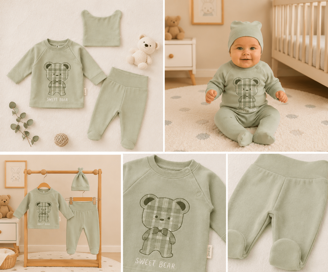 🧸 Minty Sweet Bear 3’lü Bebek Hastane Çıkışı Seti