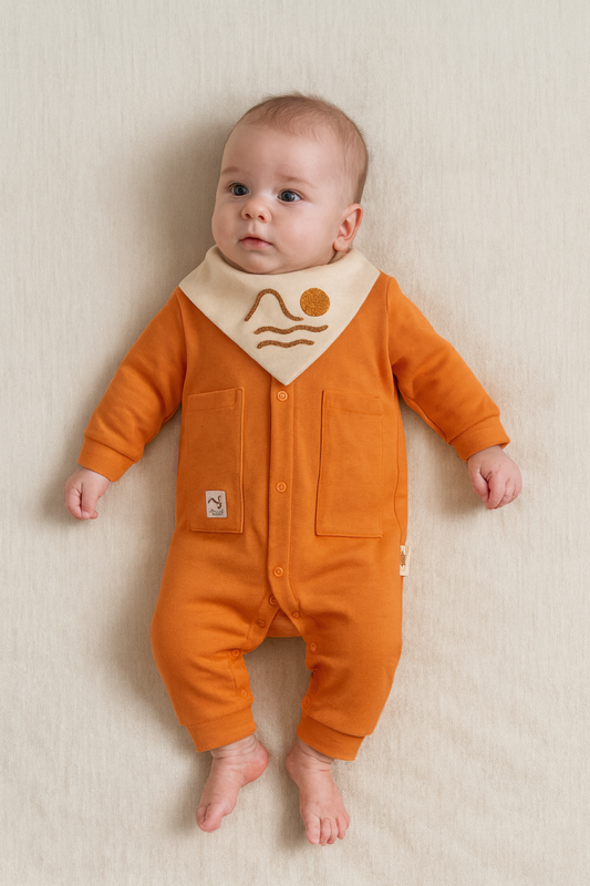 ☀️Golden Wave Güneş Nakışlı %100 Pamuk Bebek Tulum