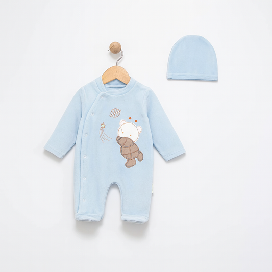 Sky Explorer Ayıcık Kadife Bebek Tulum Set