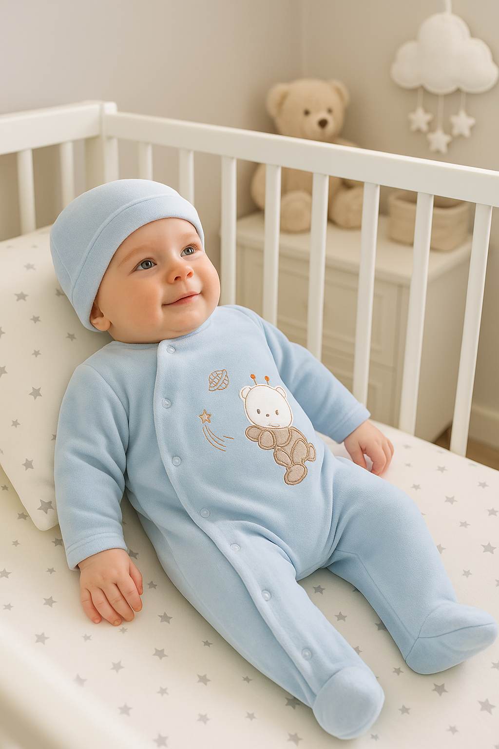 Sky Explorer Ayıcık Kadife Bebek Tulum Set