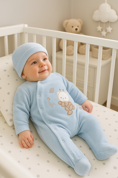 Sky Explorer Ayıcık Kadife Bebek Tulum Set